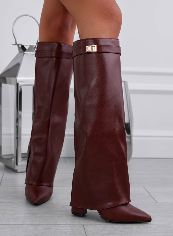 ALBIA - Bottes bordeaux en similicuir avec revers