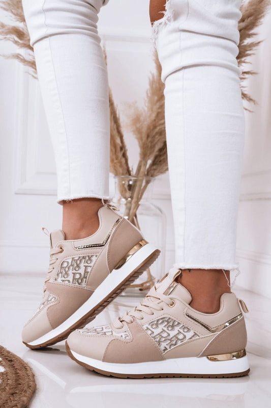 Tipsy - Beige and golden sneakers with laces