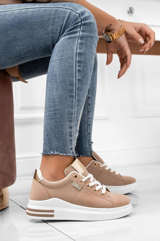 CUBA - Light brown sneakers with perforated details