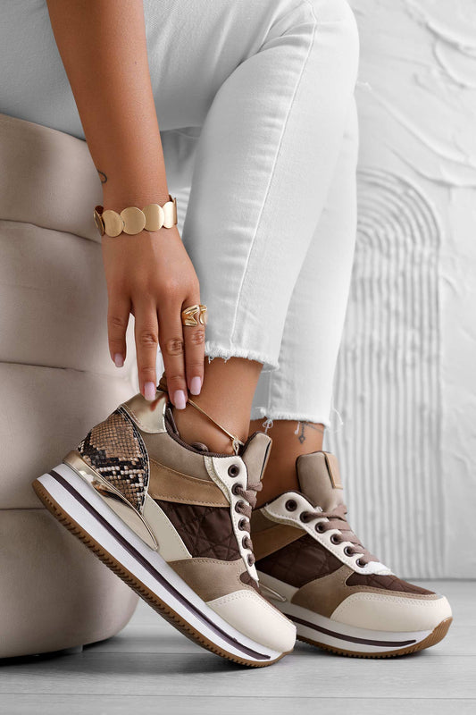 BENEDETTA - Brown sneakers with python inserts and internal wedge