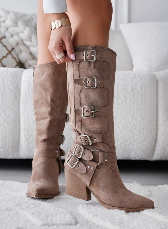 RIBERA - Bottes camperos en daim boue avec boucles