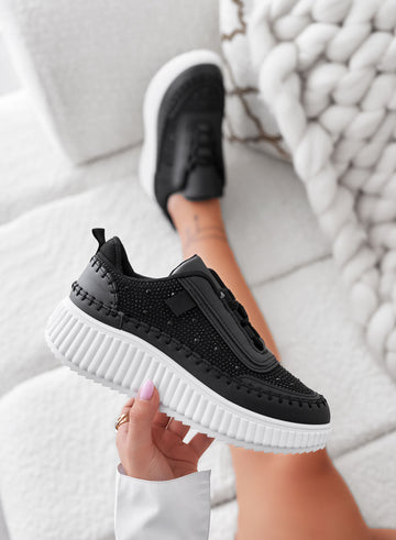 ANTONELLA - Black sneakers with inserts and rhinestones