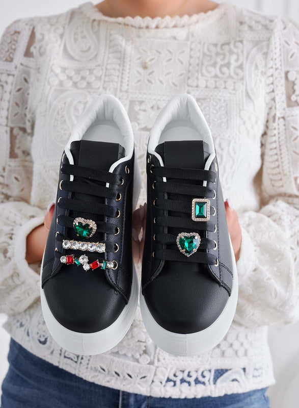 AMIS - Black sneakers with green jewel applications