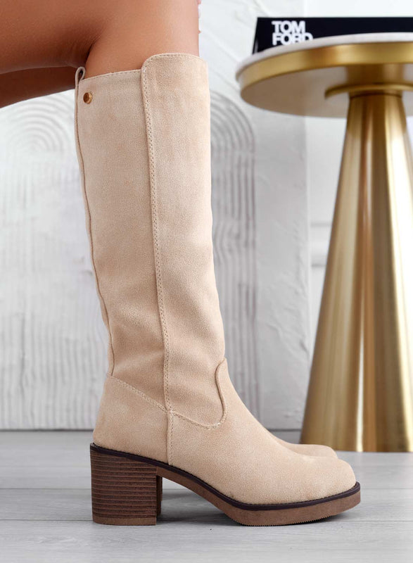 VALERIA - Alexoo beige boots with comfortable heel