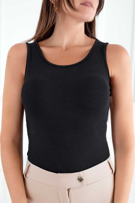 Black ribbed bodysuit top