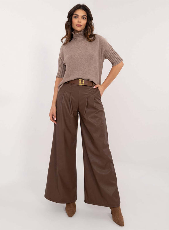 Pantalon marron en similicuir évasé
