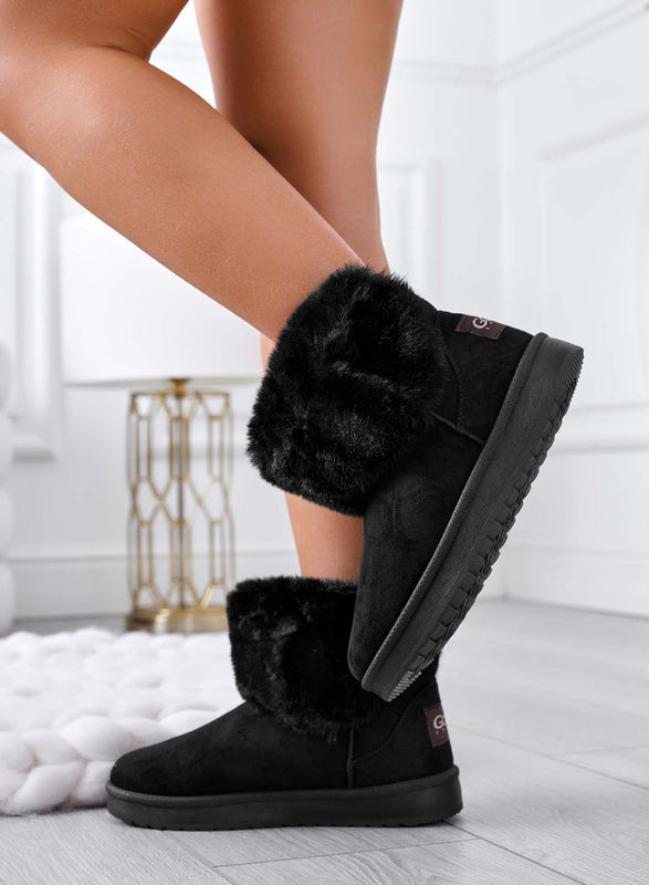 REBECCA - Black faux fur padded ankle boots