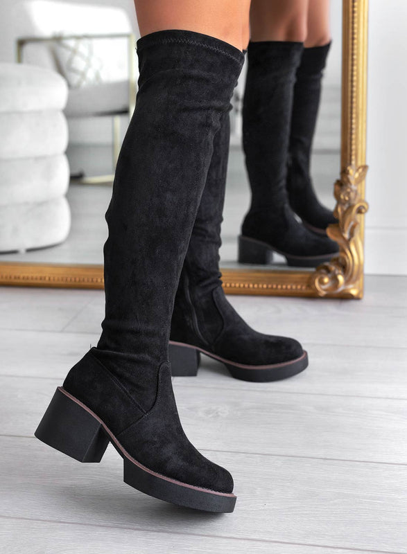 SLOANE - Alexoo black suede thigh-high boots