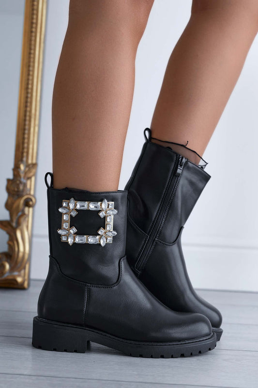 MEDLEY - Black ankle boots with jewel plaque