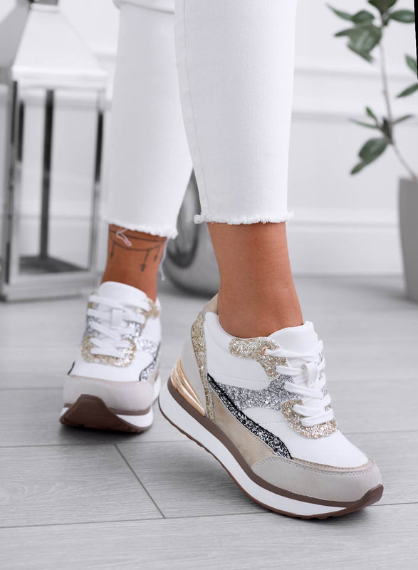 GENNY - Mud sneakers with gold and silver glitter inserts