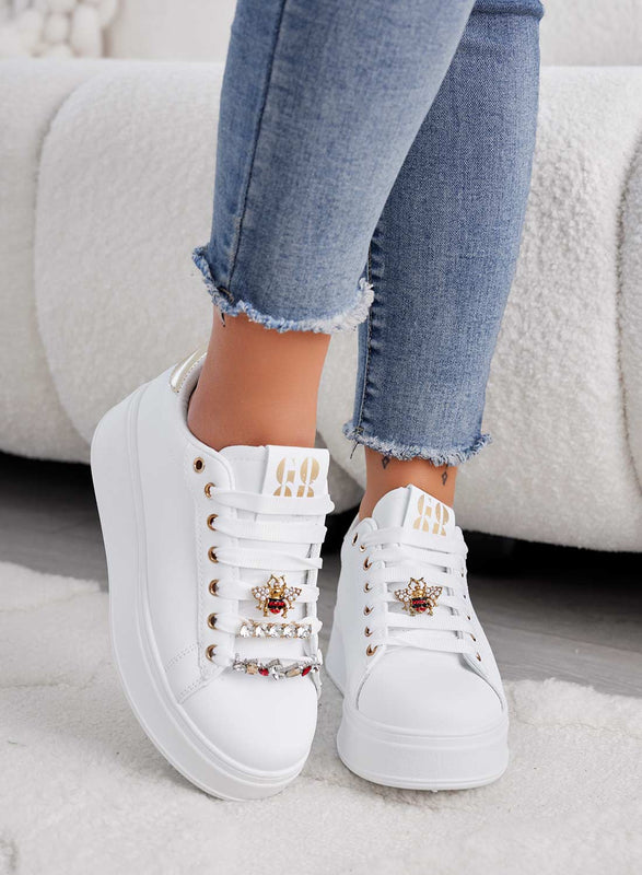 ASHER - White sneakers with gold jewel application