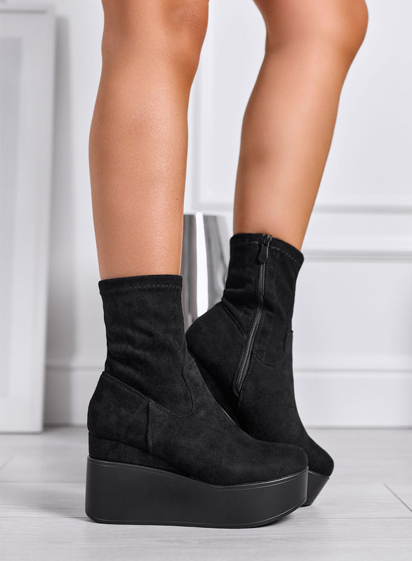 MIAA - Bottines Alexoo noires en daim avec semelle compensée