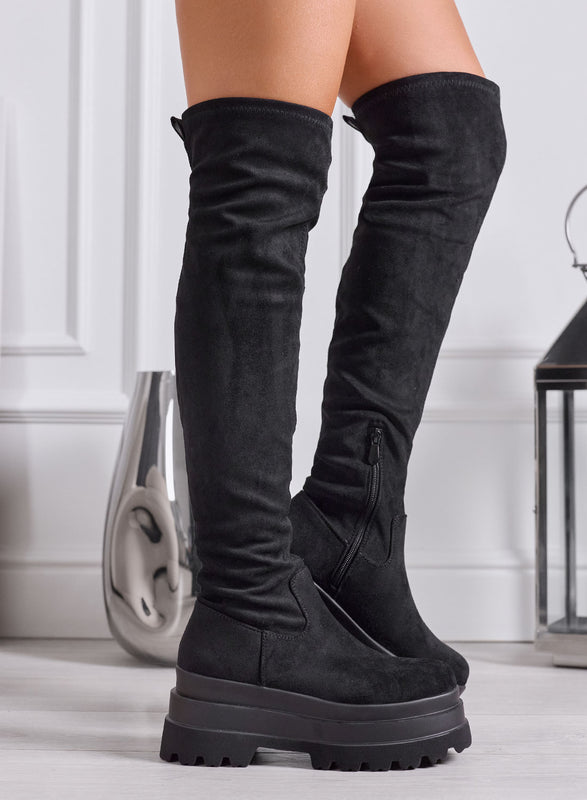BRANDY - Stivali Donna neri Scamosciati con suola Platform
