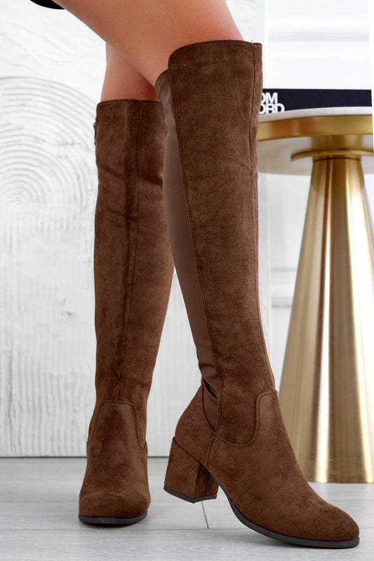 VENIA - Botas marrones por encima de la rodilla en tejido elástico