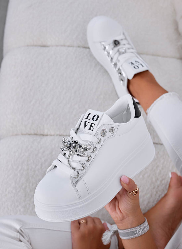 CELY - White jewel sneakers with black dragonfly