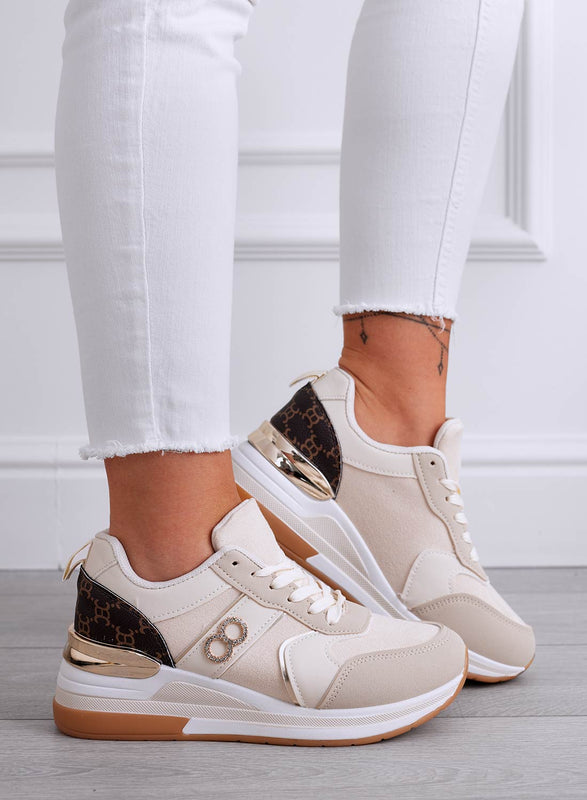 PEDRO - Beige sneakers with printed insert