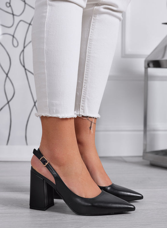 ANGELICA - Décolleté slingback nere a punta con tacco largo