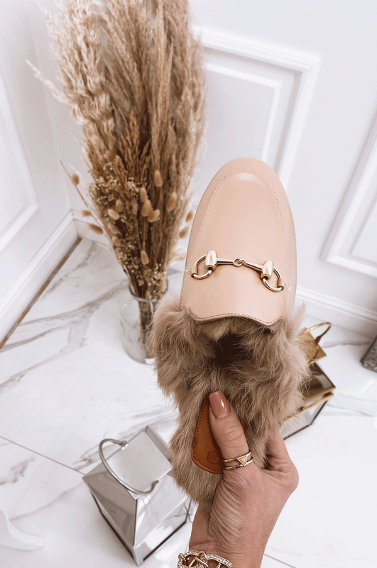 RALLY - Beige loafers open back with faux fur
