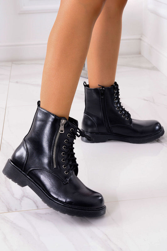 Black ankle boots with laces