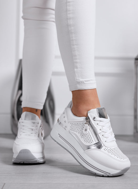 ENEA - Sneakers Bianche con Zip Laterale e Dettagli argento