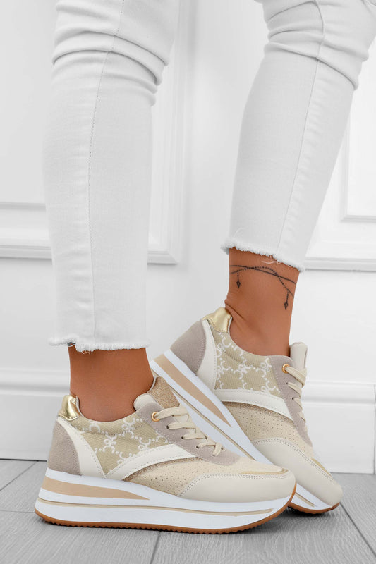 JANELLE - Patterned beige sneakers