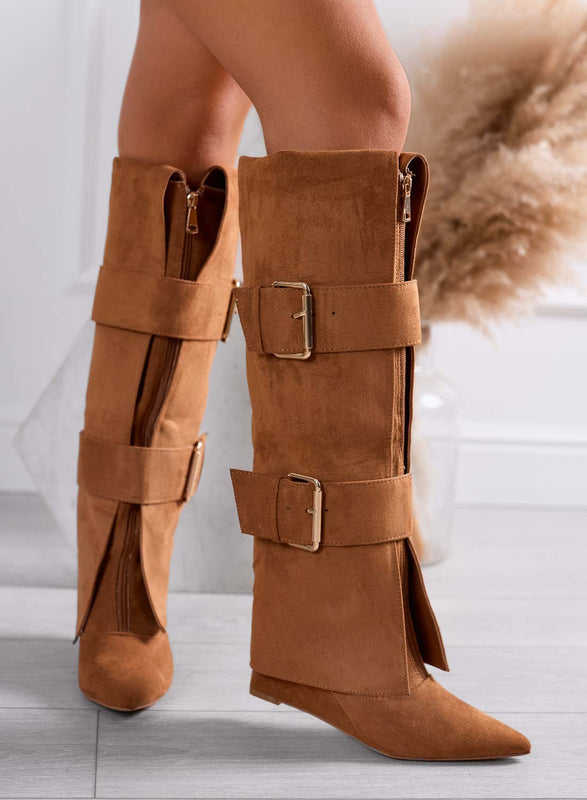 MEDELLIN - Stivali camel con zip e fibbie