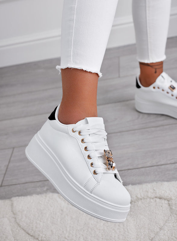 RORY - White sneakers with black back and jewel bear