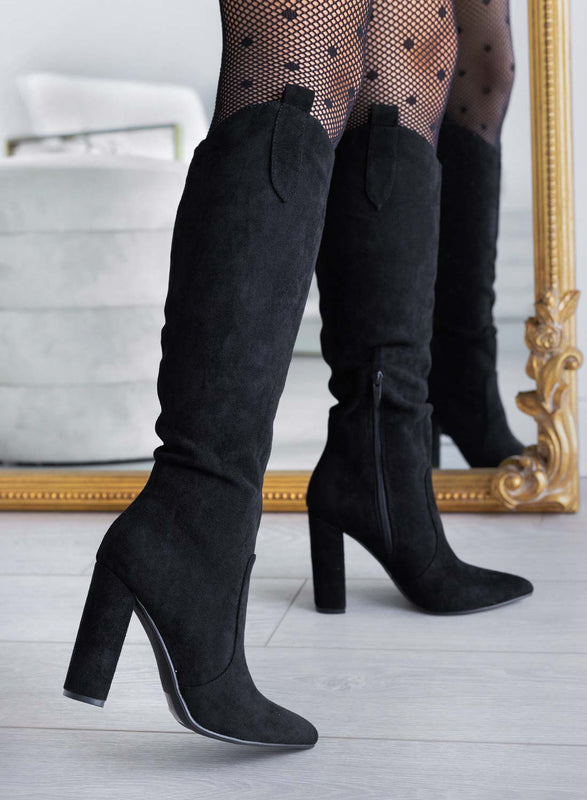 DANTE - Black suede Alexoo boots with comfortable heel