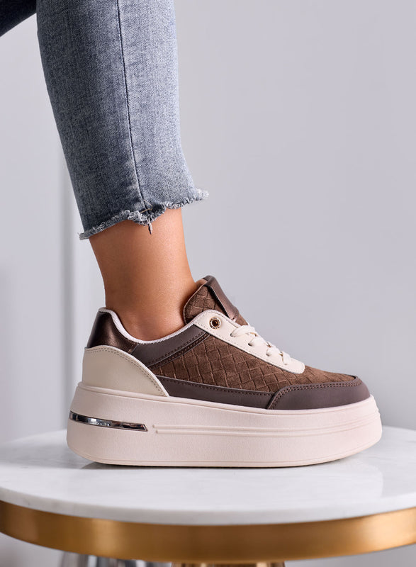 NORMA - Sneakers Marroni Platform con Inserti Intrecciati