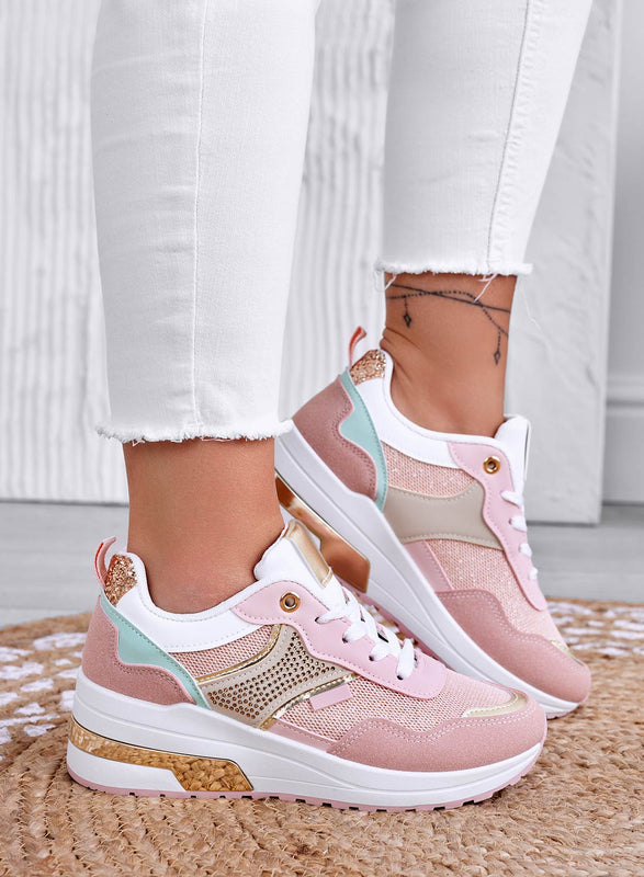 GRETA - Pink sneakers with wedge and gold inserts