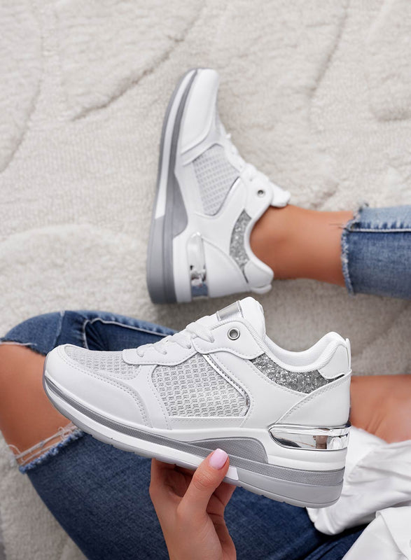 RIVET - White sneakers with silver glitter inserts