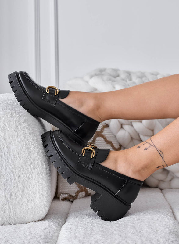 LIFE - Black platform loafers with gold buckle