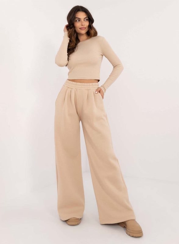 Beige two-piece fleece tracksuit