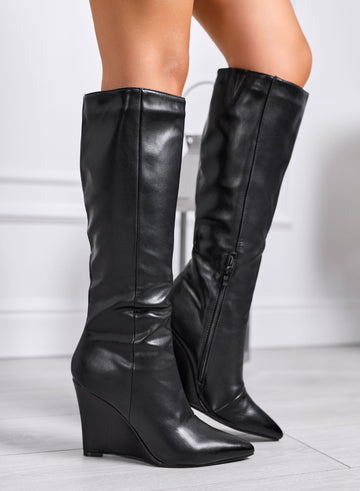 Black wedge boots