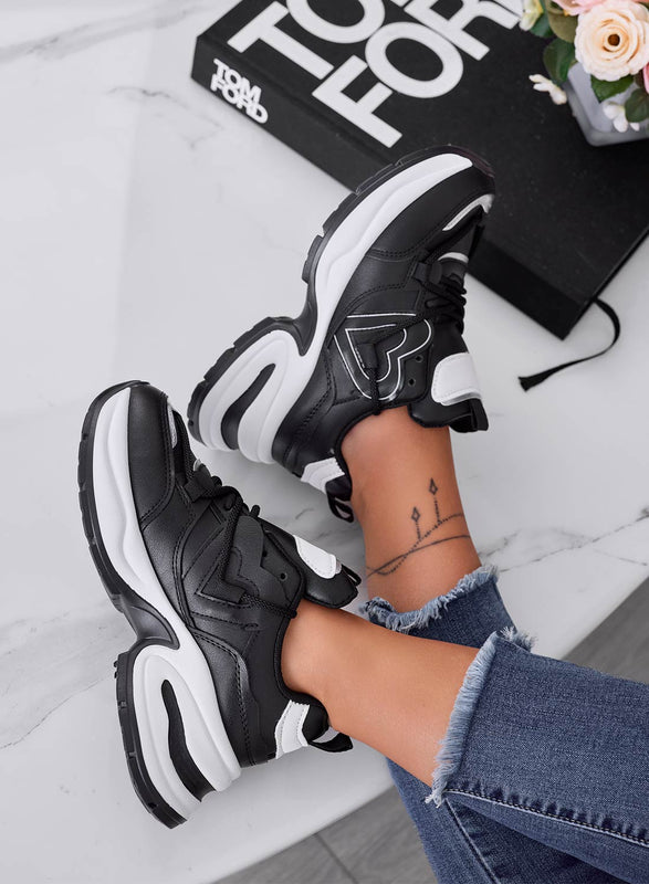 NARA - Black wedge sneakers with heart