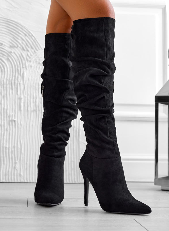 SELENA - Black Alexoo shirred high stiletto heel boots