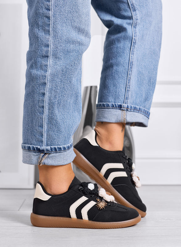 MELISSA - Baskets noires et beiges avec fleurs crochet