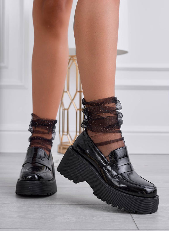 AUSILIA - Black patent leather loafers with wedge heel