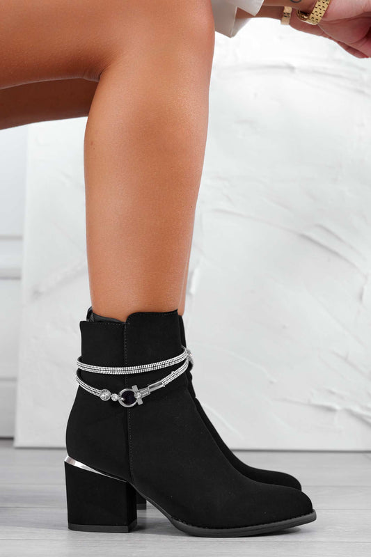 BERNA - Black suede ankle boots with jewel band