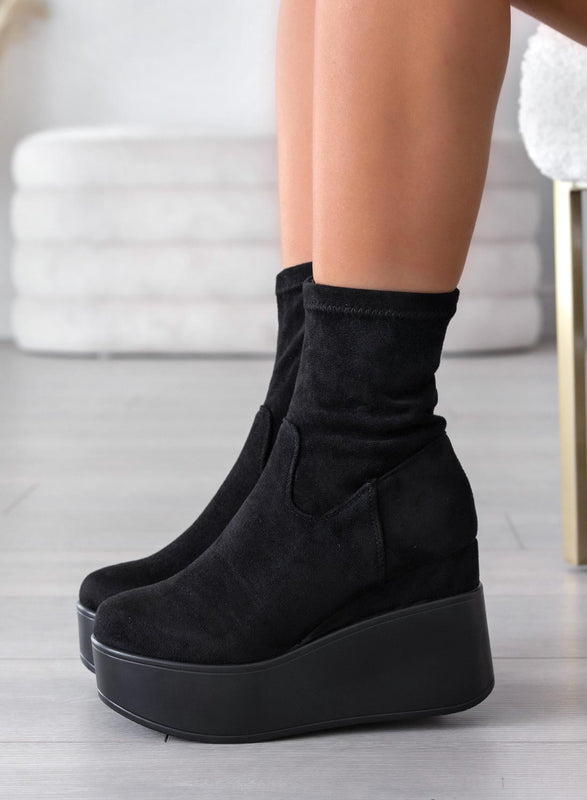 MIAA - Alexoo black suede wedge ankle boots