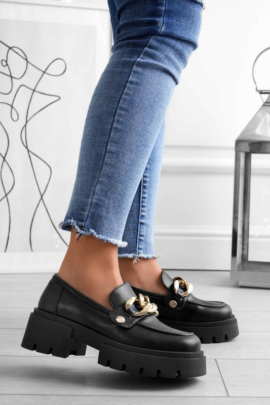 SALLY - Alexoo black platform loafers with interchangeable accessories