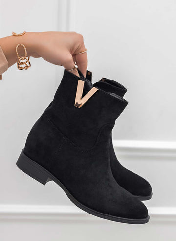 Black suede ankle boots with internal wedge
