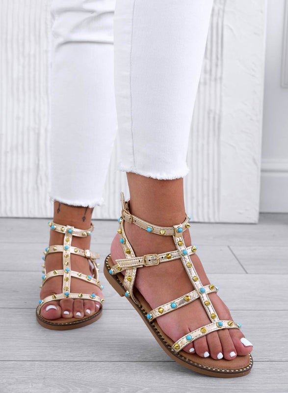 RAYLEE - Gold flat sandals with studs