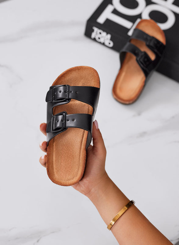DALIA - Black sandals Girls' slippers with double buckle