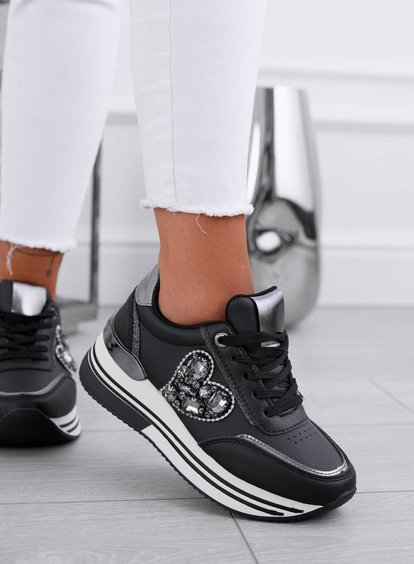 VENUS - Black sneakers with jewel heart