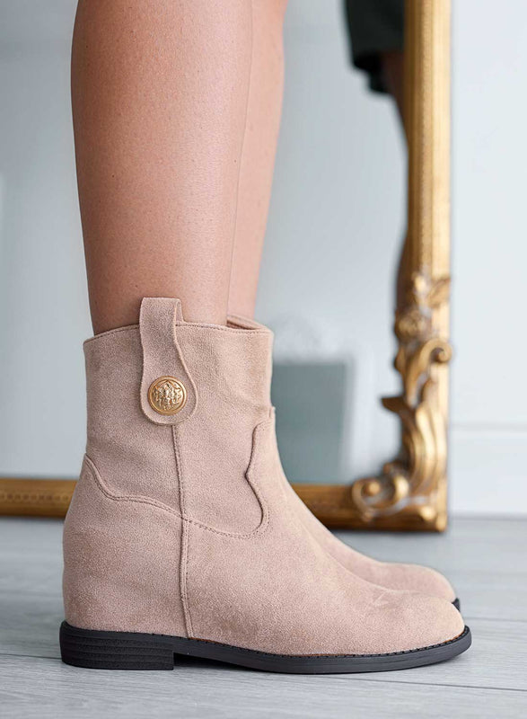 Alexoo beige ankle boots with gold button