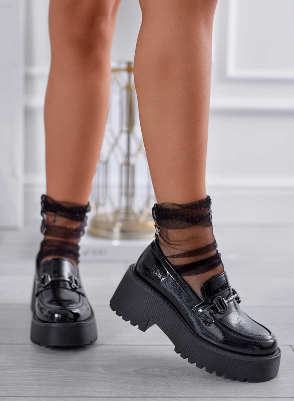 SEBASTIAN - Mocassini neri in vernice martellata