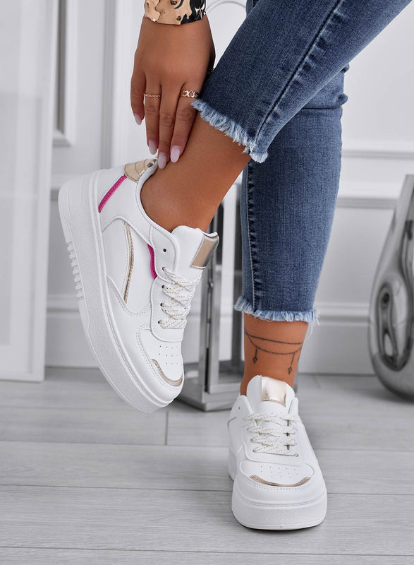 LORIS - White sneakers with fuchsia and gold inserts