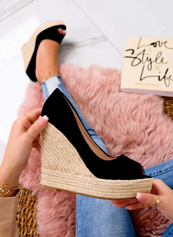 CLEO - Black suede espadrilles with wedge