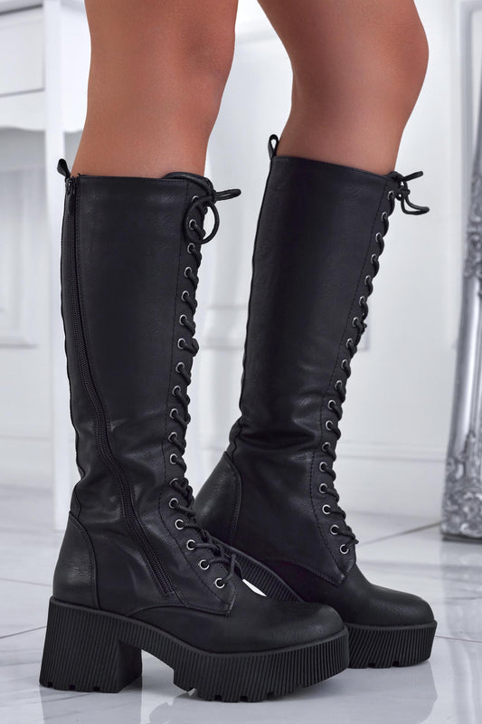 LORELLA - Black lace-up boots with laces